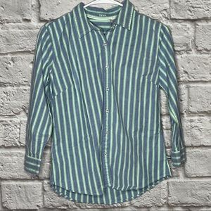 Izod Button‎ Shirt Striped Green Blue Size Small